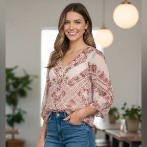 Maurice’s sheer floral button detail blouse size medium